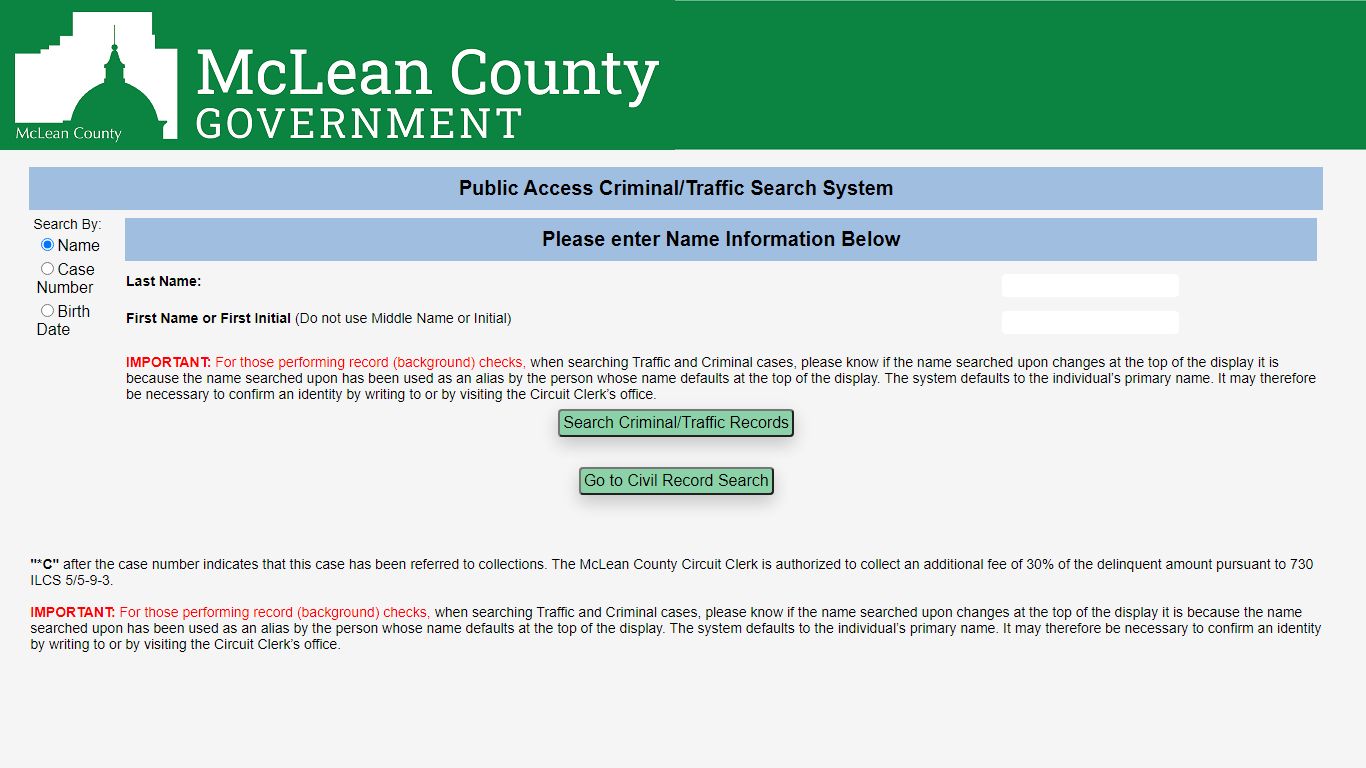 McLean County Circuit Clerk -- Public Access System